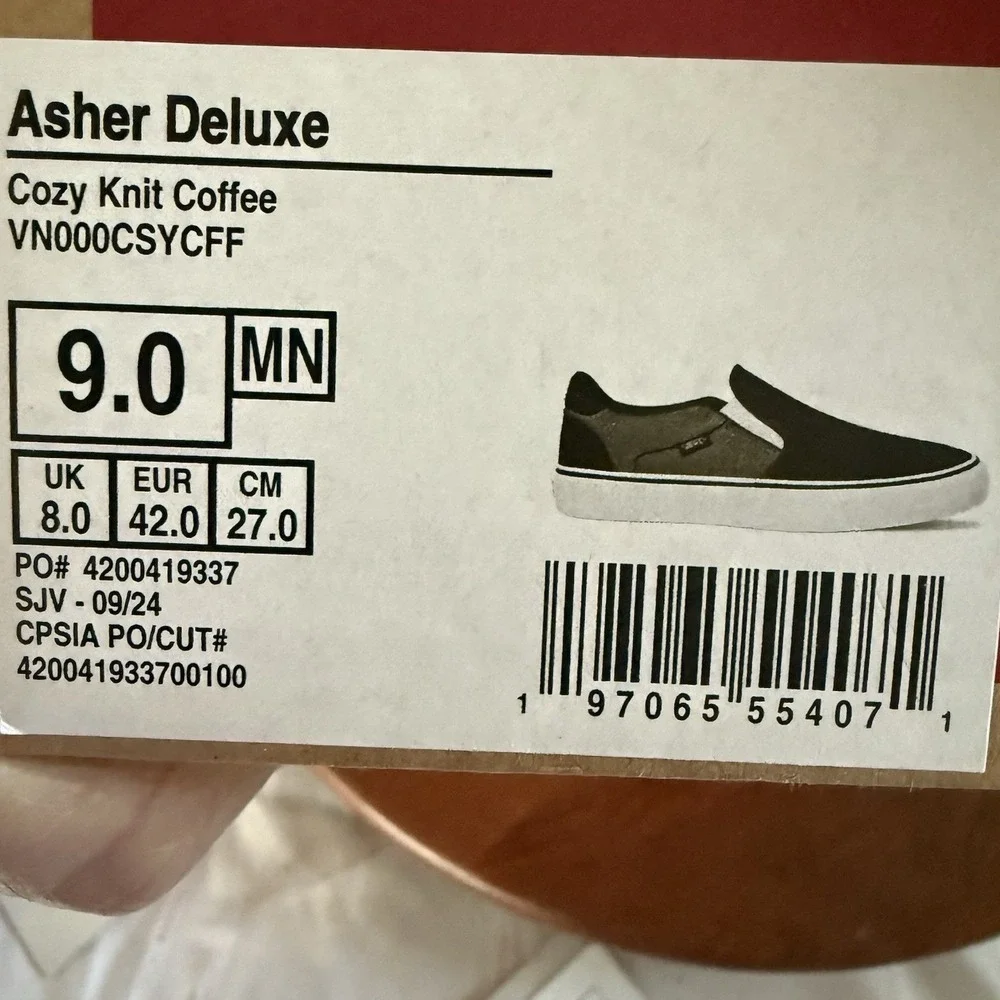 Vans Asher Deluxe Slip On Coffee Brown Cozy Knit Suede Skater Sneakers Men's 9.0